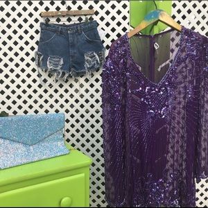 Purple Sheer Sequins Top/Dress